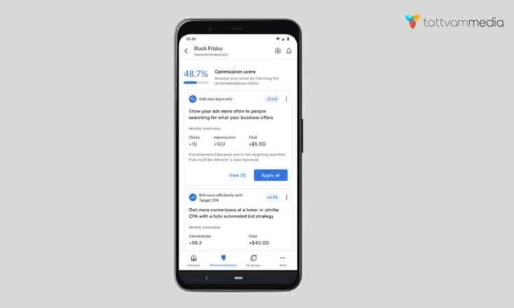 Find Google Ads Optimization Score