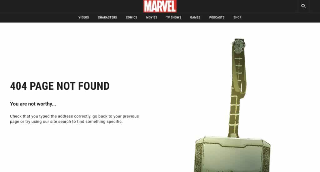Marvel 404 page